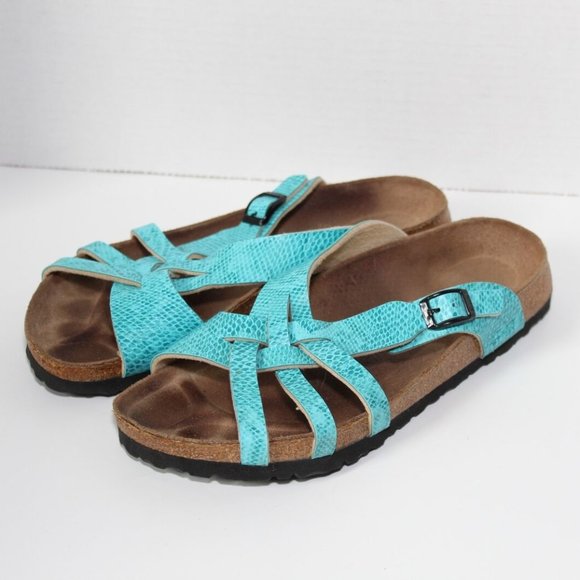 Birkenstock Shoes - Birk's Birkenstock Mahe Strappy Slip On Sandals Teal Textured Size 8 H13495